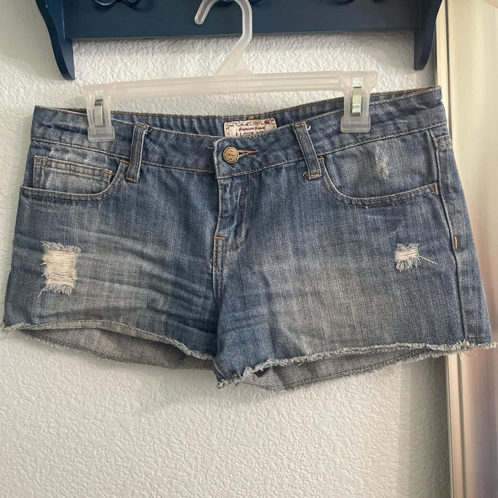 Low Rise Blue Jean Shorts Distressed Cut-Off Style